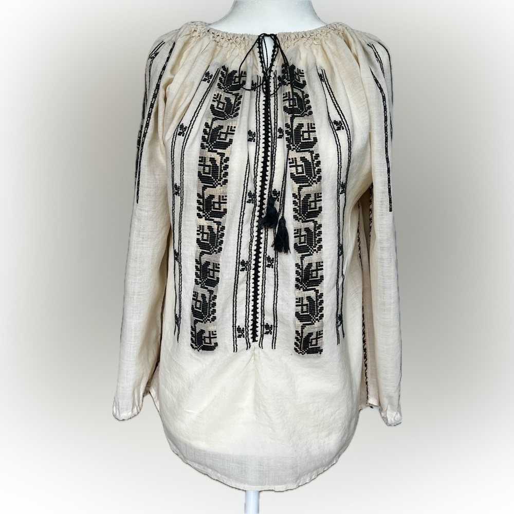 Embroidered boho folk cottage core Cream Blouse